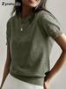 Women's Knitted Short Sleeve T-Shirt for Summer Casual Loose Pullover