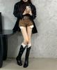 2025 autumn and winter new cow belt buckle V-mouth thick-soled knight boots velvet but knee-high boots women