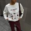 2025 Early Autumn Trendy Loose-Fit Long-Sleeve T-Shirt for Women - European & American Style, Pure Cotton, Fun Print