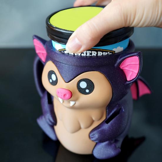 Ice Cream Pint Holder 3D Printing Bat Ice Cream Pint Containers Reusable Plastic Ice Cream Tub Halloween Dessert Container