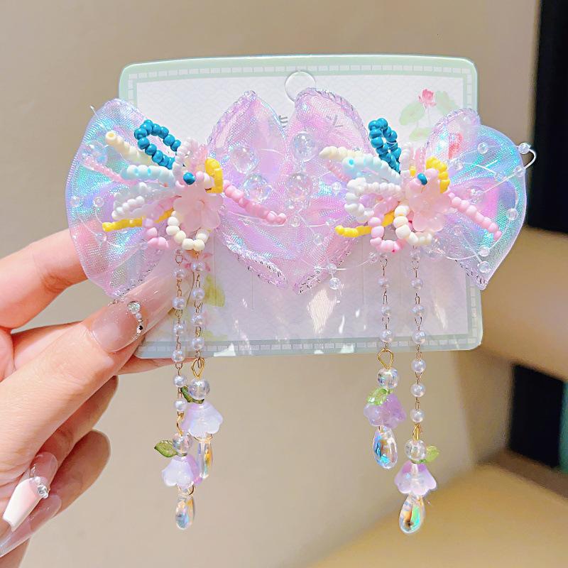 Kinder Nationalfeiertag Hanfu Kopfschmuck: Haarnadel mit Quaste und Schmetterling im antiken Stil mit Farbverlauf für Mädchen