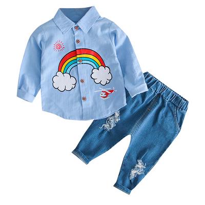 Raptop 1Set Kids Infant Baby Boy Letter Plaid T-Shirt Tops Denim Pants 2Pcs Set Outfits
