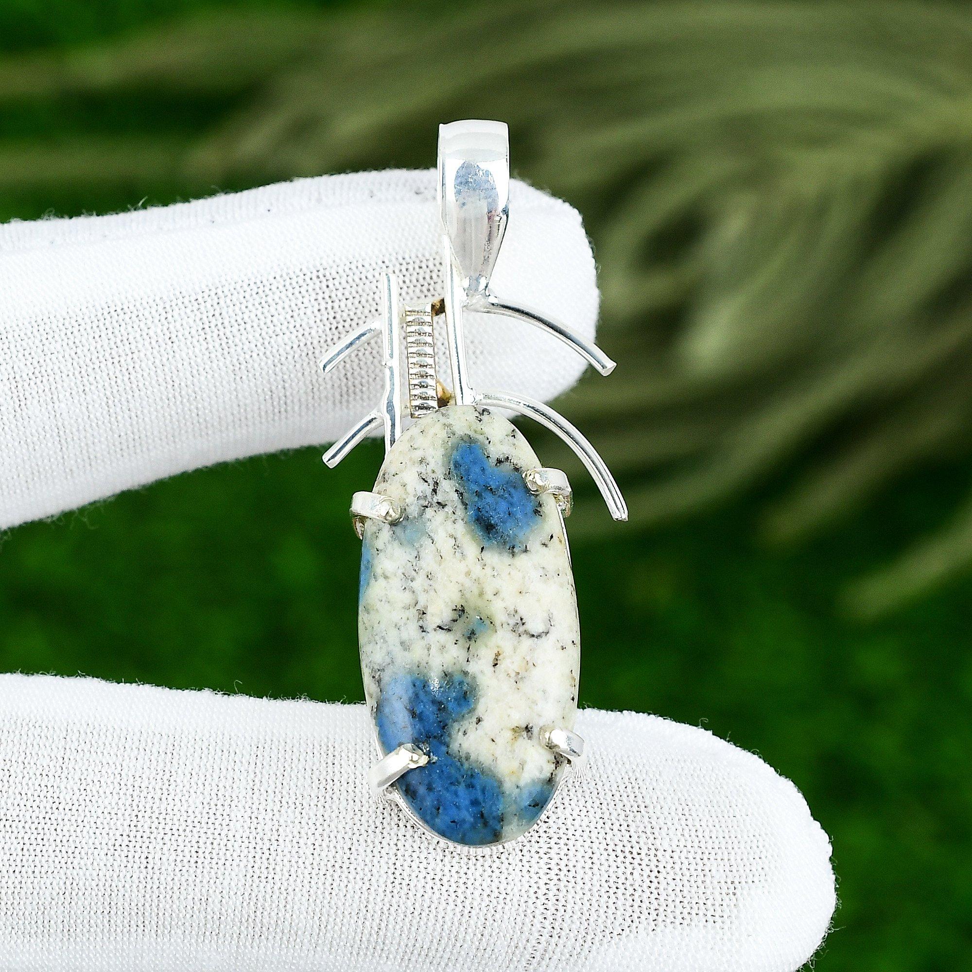 

925 Sterling Silver Oval K2 Jasper Gemstone Bezel Art Deco Wedding Wife Pendant