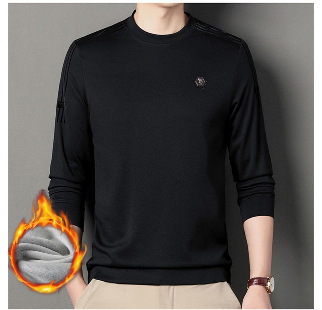 Men's Fleece-Lined Casual Round Neck Hoodie - Thick Warm Long Sleeve for Winter 2025