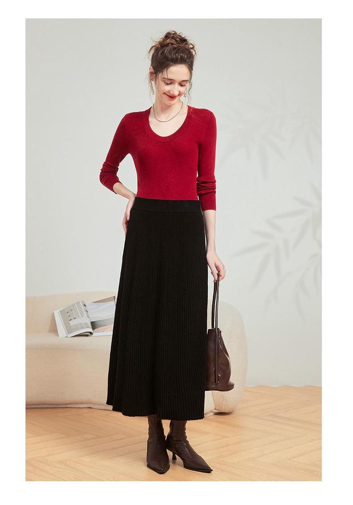 Mulberry Silk & Wool Slim-fit Long-sleeve Knit Top - Women's Versatile Early Autumn Style