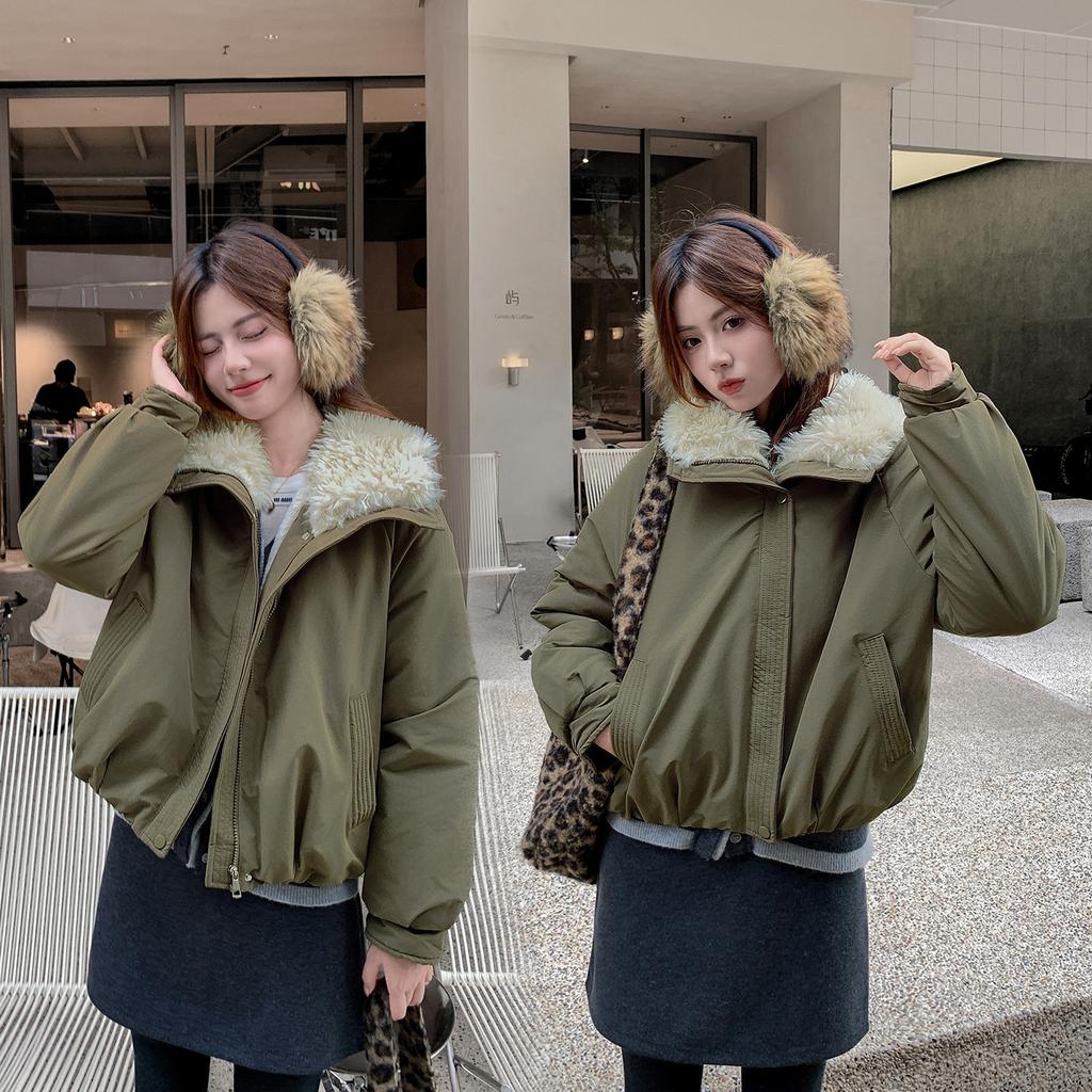 Velvet stand-up neck cotton clothes women's short winter new loose and versatile fashion cotton-padded clothes