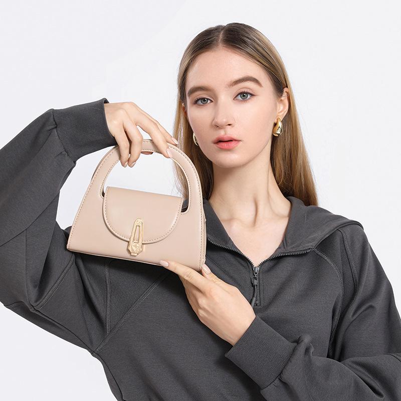 High-end Handbag, Women's Semi-round Single-shoulder Bag, Versatile for Commuting, Retro Lock Button Crossbody Bag