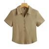 Women's Korean Style Slim-Fit High-Waisted Short-Sleeved Stretch T-Shirt with Turn-Down Collar - Summer 2026 Collection
