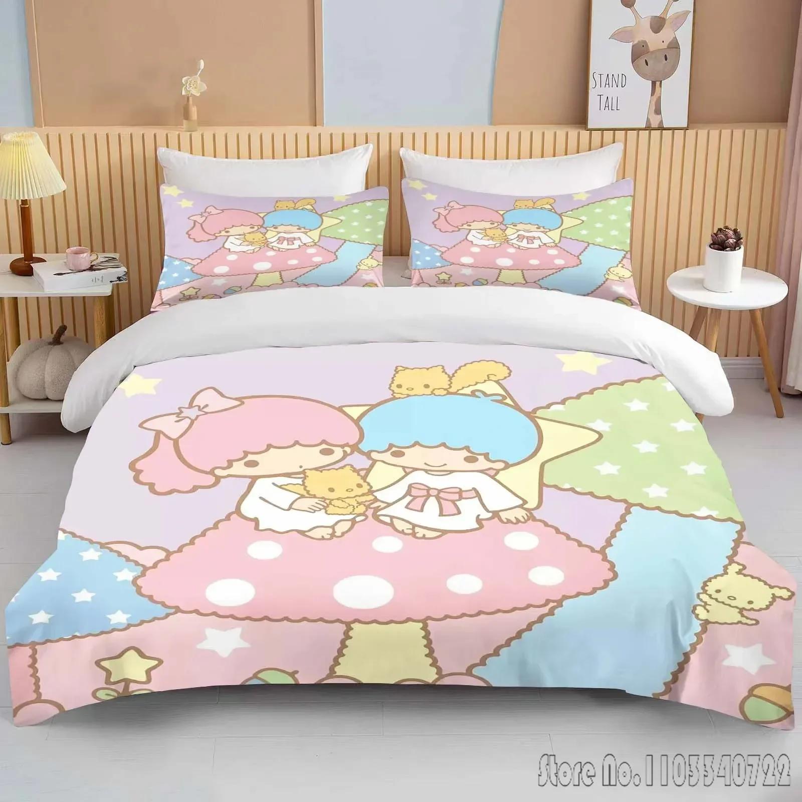 

Sanrio Little Twin Stars Printed Soft Bedding Set Duvet Cover Anime Quilt Adult Kids Birthday Gift Full Size Bedding Set Luxury EU Single(135*200cm)3pcs
