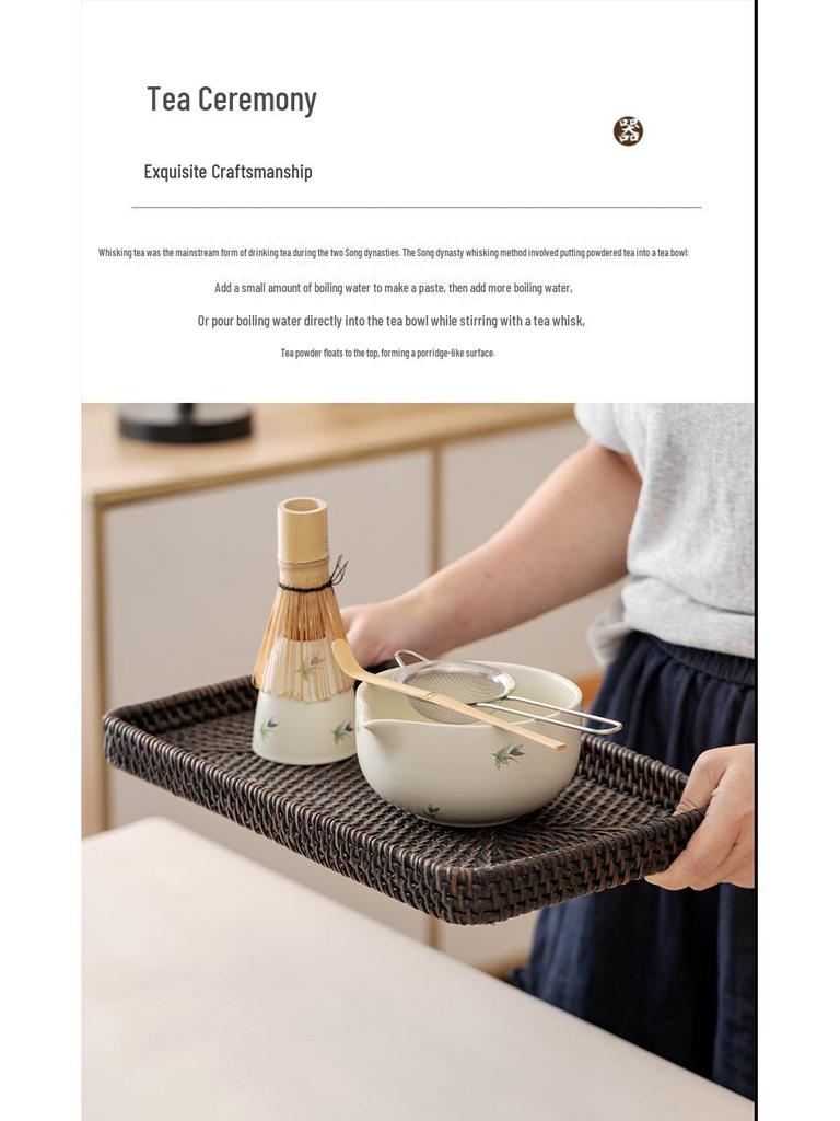 Japanese Forget-Me-Not Ceramic Matcha Bowl Set with Whisk & Spoon - Inspired by Song Dynasty