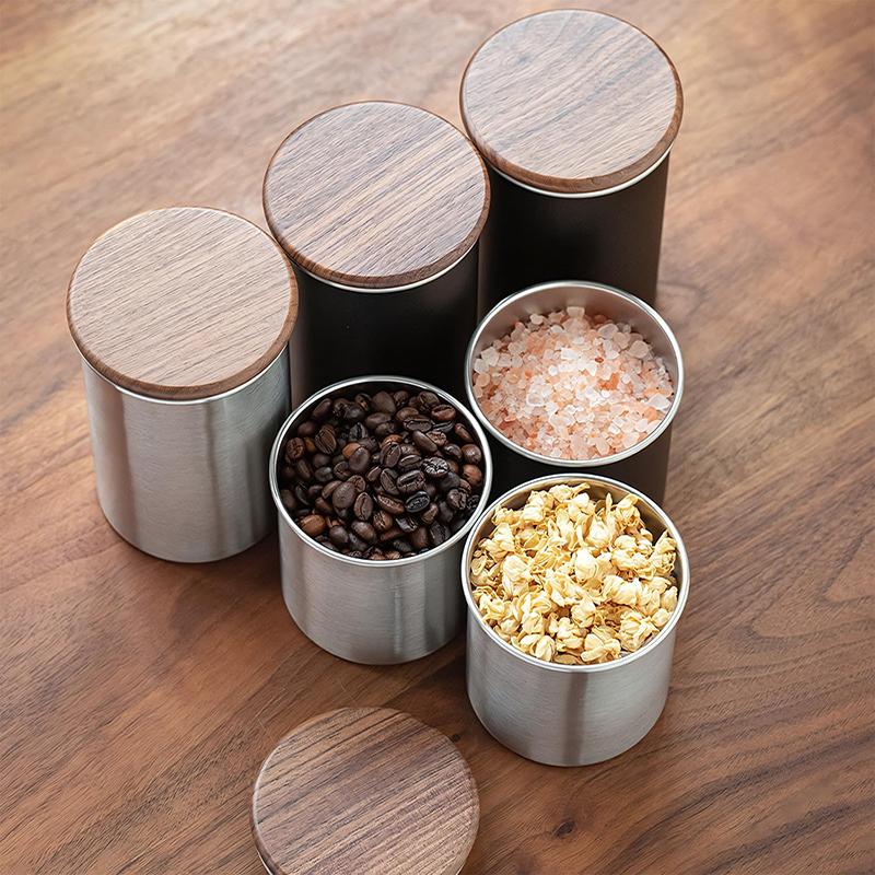 304 Edelstahl Kaffeedosen mit Deckel, Lebensmittelaufbewahrungsbehälter für Kaffeebohnen, Nüsse, Kekse, Müsli - Küchenwerkzeuge