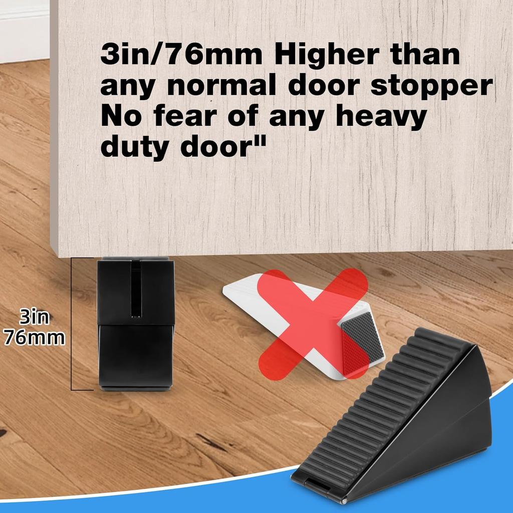 TOWODE Heavy Duty Large Door Stopper 2 PCS Adjustable High Tall Wedge Door Stopper with Non-Slip Rubber Stainless Steels Doorstop for Bottom of Door