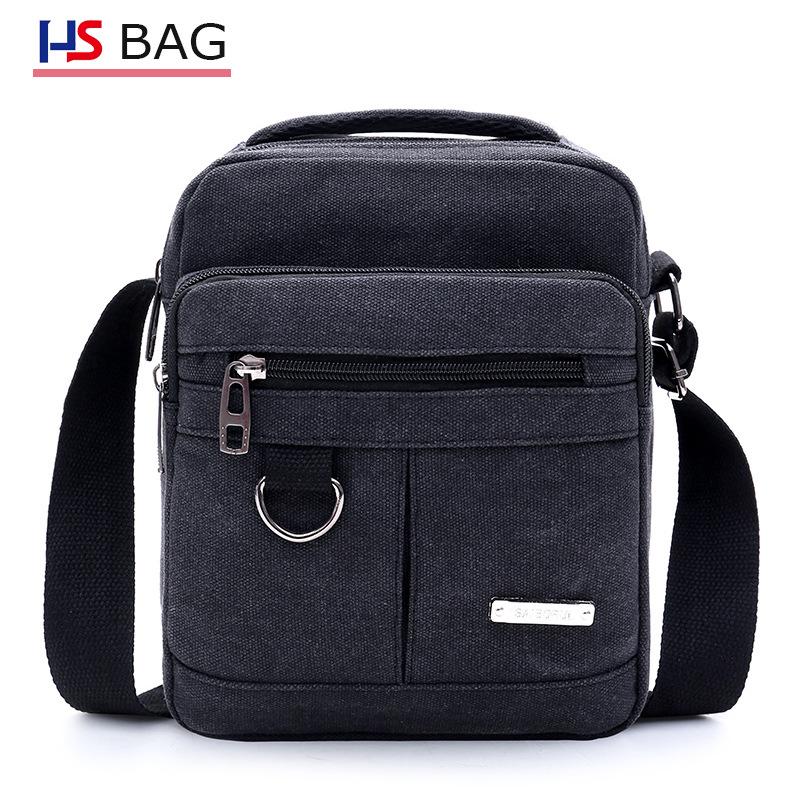 Men s Korean Style Canvas Leather Crossbody Shoulder Bag for Travel чёрный