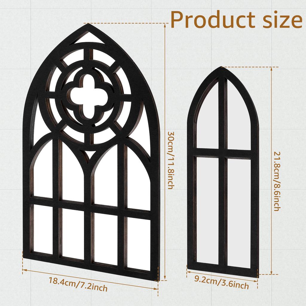 2/3Pcs Window Wall Mirror Wall Decor Vintage Gothic Wall Mirror Decorative Windowpane for Hallow Easter Bathrm Home Decor Mirror