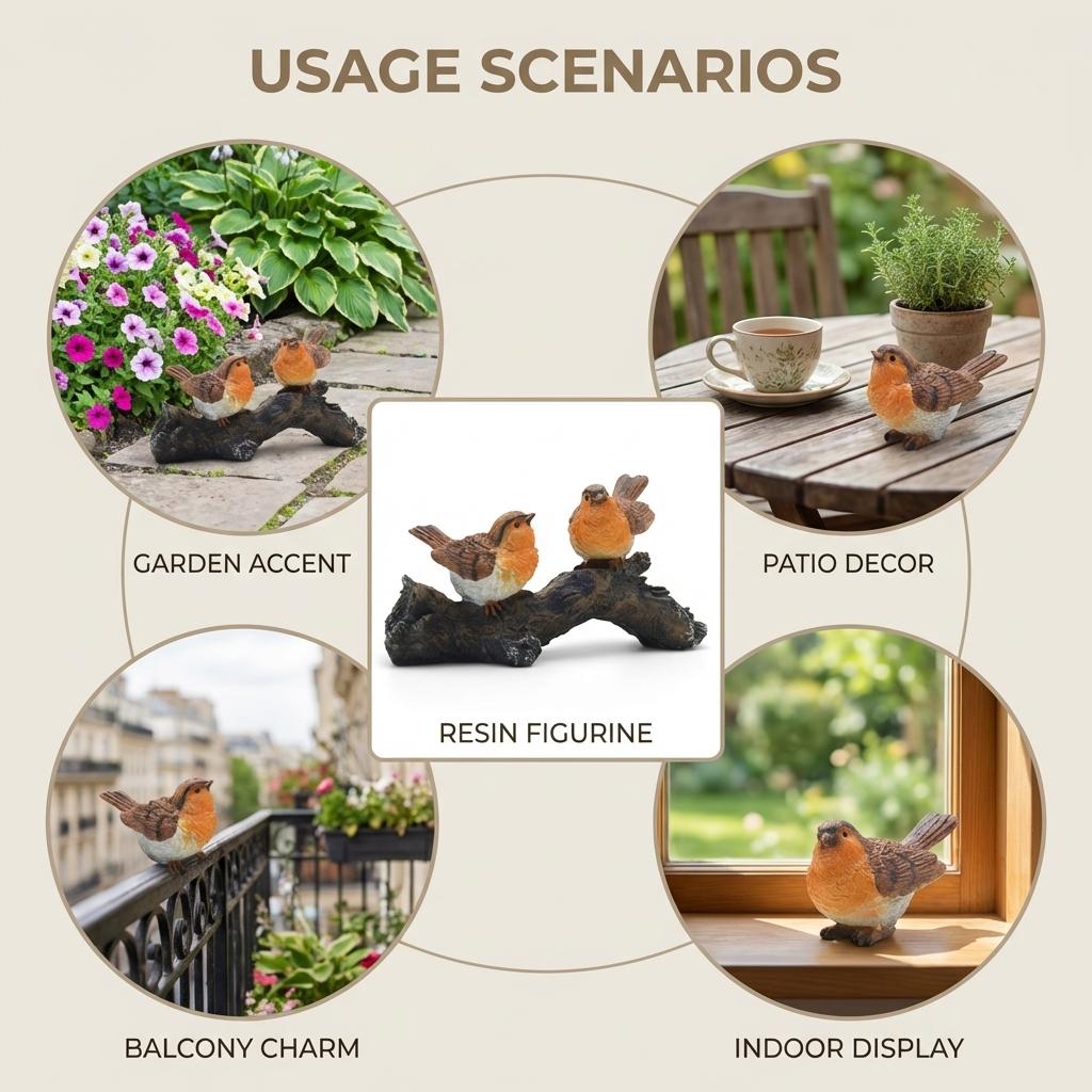 Resin Robin Figurine For Garden Decoration Durable Outdoor Use With Realistic Design