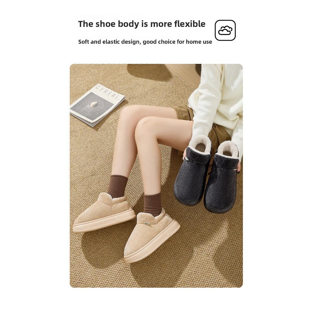 Unisex Plush Closed Heel Cotton Slippers Fleece Lined Thick Anti Slip Winter Home