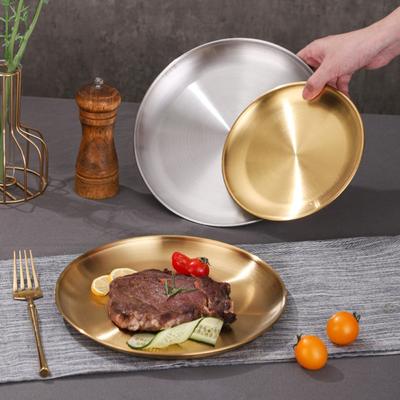 Yuvarlak Biftek Tepsi Altın 304 Metal Tepsi Ins Style Sebze Tepsisi Barbekü Restoran Özel Servis Tepsisi