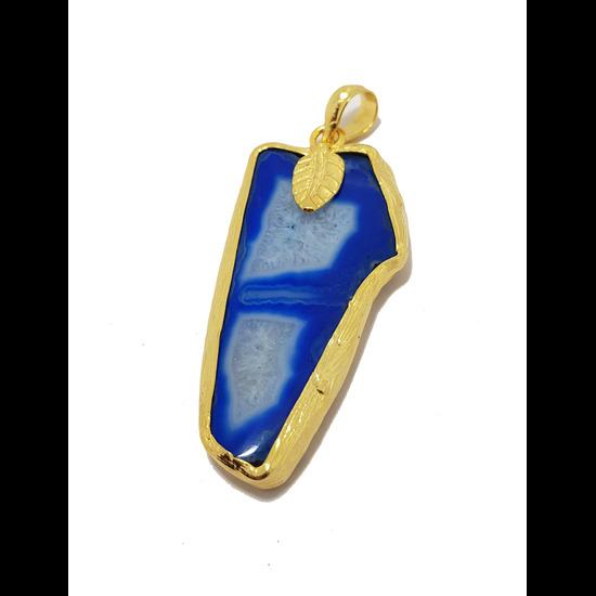 Breezing Bird ## Blue Agate Slice Agate Jewelry, Bohemian Jewelry Gift For Her, Natural Druzy Agate Quartz Pendant, Blue Agate Druzy Pendant