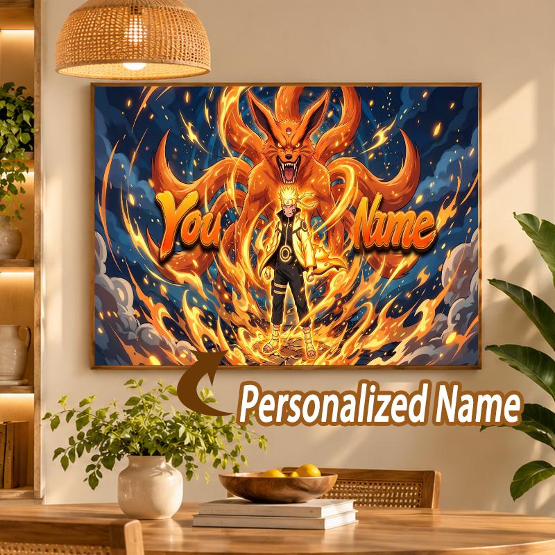 Kurama Naruto Custom Name Diamond Painting Personalized 5D Full Drill DIY Diamond Art Home Decor