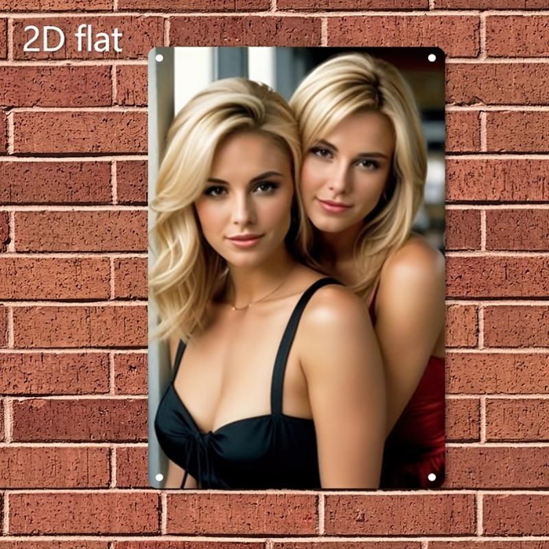 

HD Metal Tin Sign Two Stunning Blonde Women in Elegant Dresses Vintage Wall Art Decor for Home Bar Man Cave Retro Metal Plaque P 20x30cm（7.8x11.8inch）