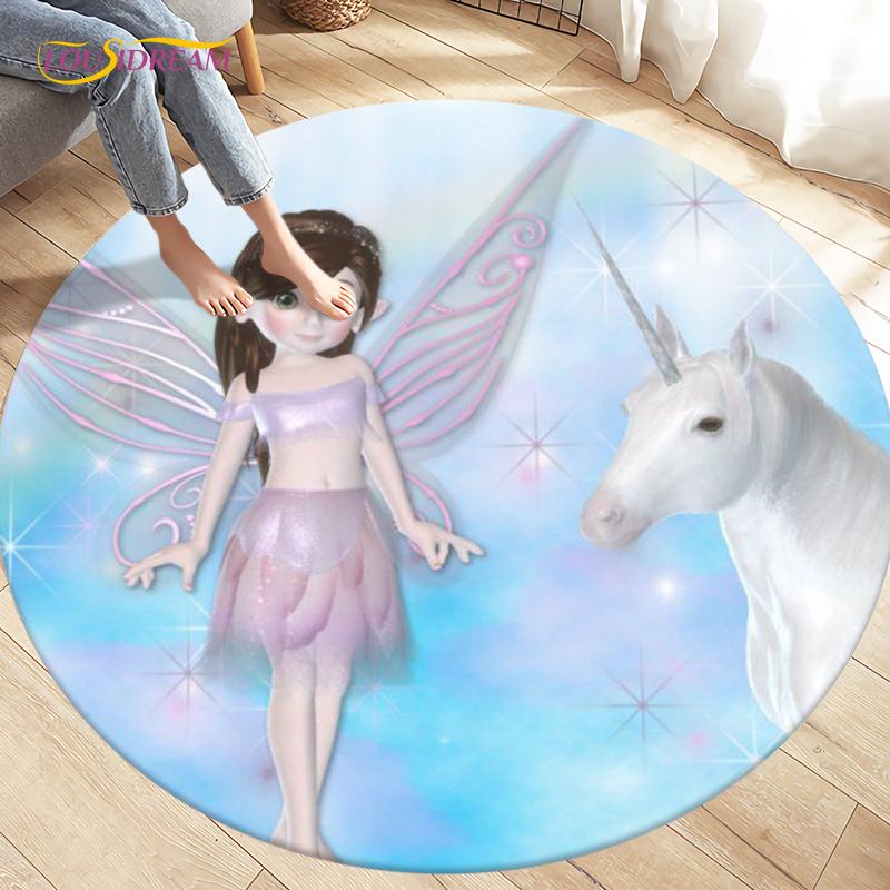 Children's Cartoon Cute Unicorn Animals Area Rug Round Carpets Rugs for Living Room,Kids Play Crawling Soft Non-slip Floor Mats