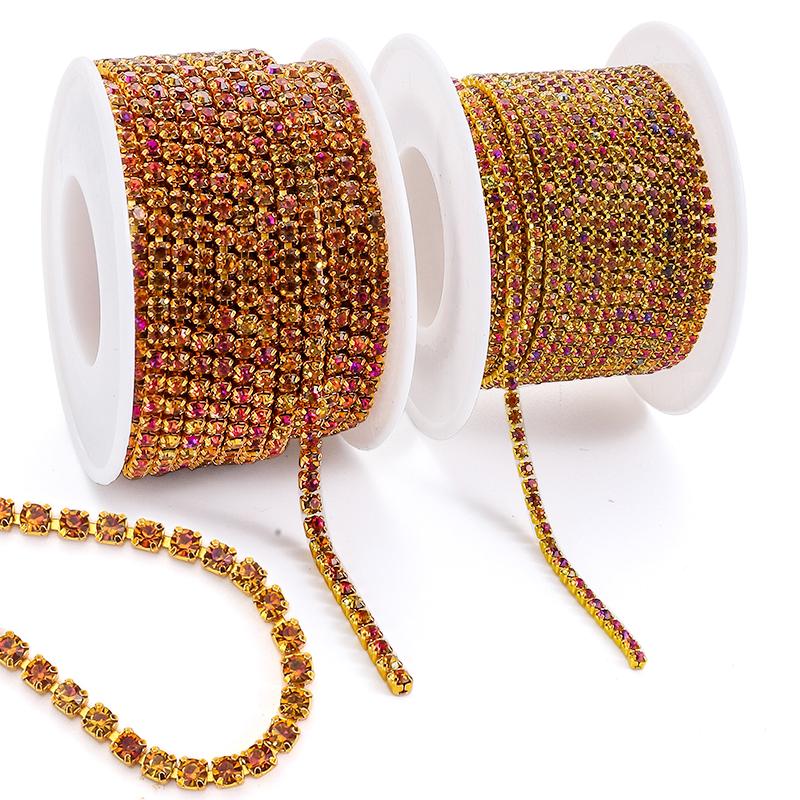 Colors Magic Volcano 5yd 10yd/roll Rhinestones Trim Cup Chain Strass Decorative Applique Crystal Trimmings For Needlework