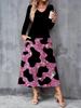 2025 Autumn and Winter New Women Casual Fashion Dress 3D Leopard Print  Long Sleeve V-Neck A-Line Dresses