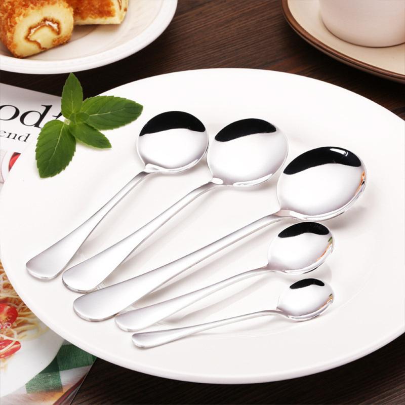 Stainless Steel Round Spoon Coffee Spoon Dessert Sugar Salt Spice Spoon Kitchen Tools