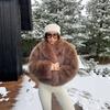 Vintage Brown Faux Fur Coat Short Warm Winter Streetwear Women