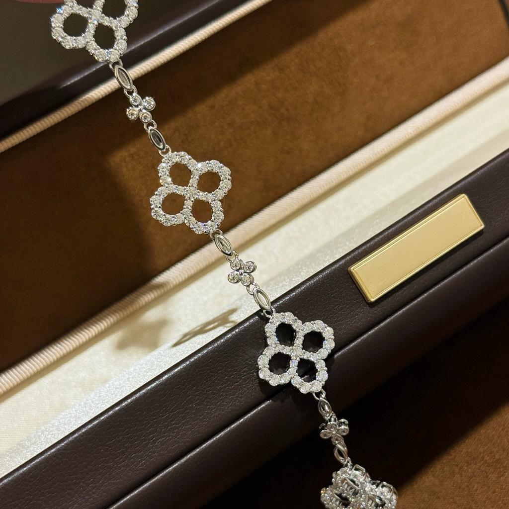 New Vintage 100% Pure 925 Sterling Silver Link Bracelets Pave Aaa Zircconia 5 Flower Bracelet For Women Luxury Fine Jewelry