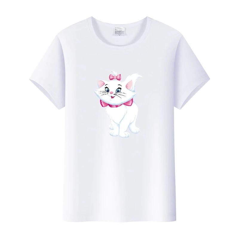 Fashion Marie Cat Cartoon Tees Summer Tops Hip Hop Short Sleeve Girl T-Shirts Plus Size Clothing Blouses Gift Unisex