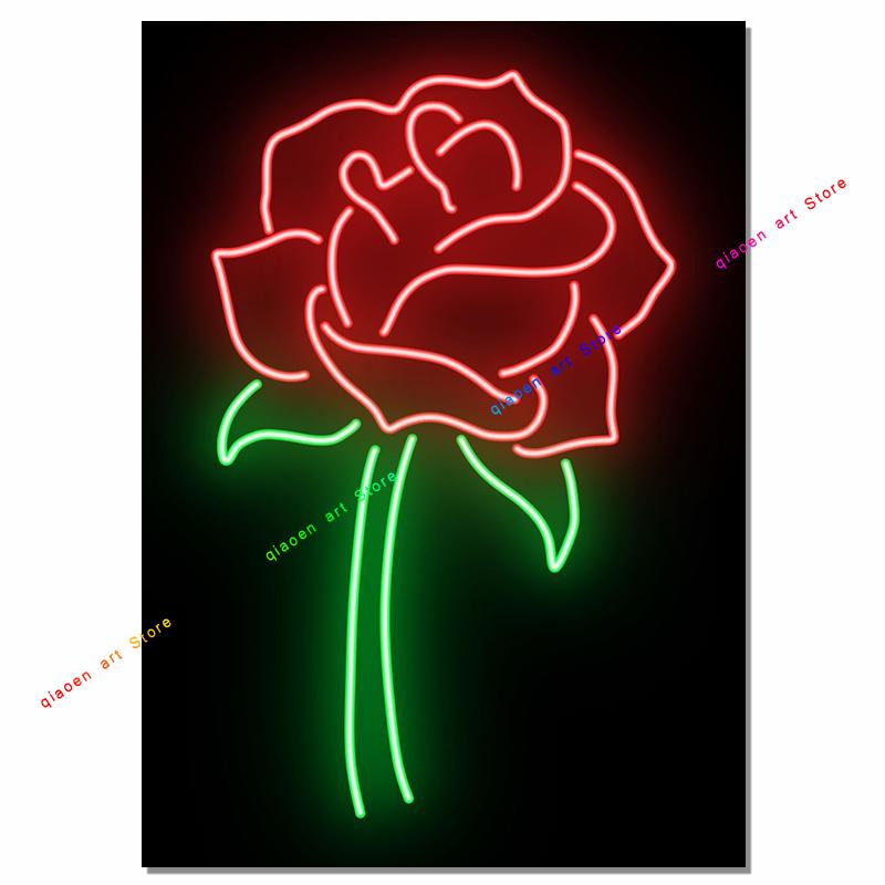 Neon Signs Sign Sign Coconut Palm Pineapple Rose Neon Effect Canvas Painting Wall Art Print Painting for Room Home Decor