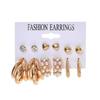 European and American style metal earrings square geometric earrings retro pearl earrings Hepburn style earrings set