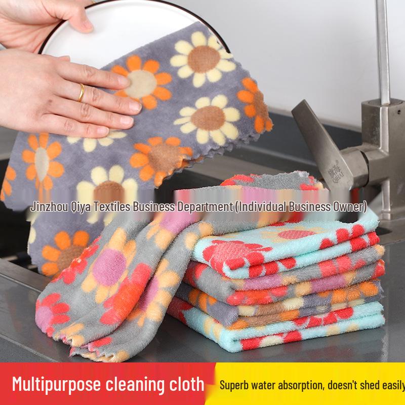 Sunflower Coral Fleece Soft Hand Towel - Absorbent Small Kitchen Dishcloth