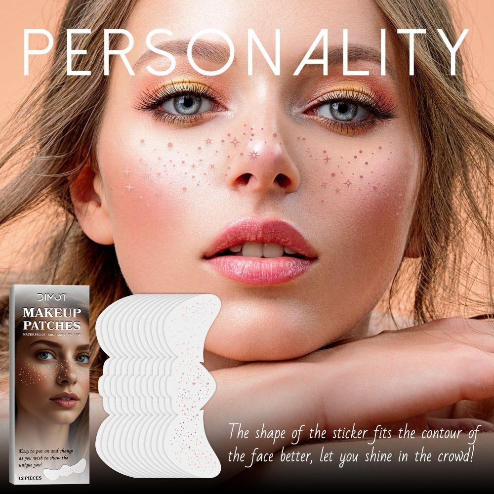 12 Pcs Waterproof Glitter Freckles Face Tattoo Glitter Face Glitter Speckles Patches  for Women
