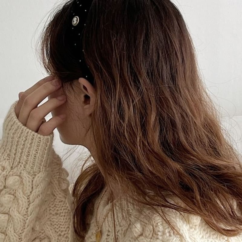 oar Gold Dot Velvet Cameo Volume HairBand [Black]