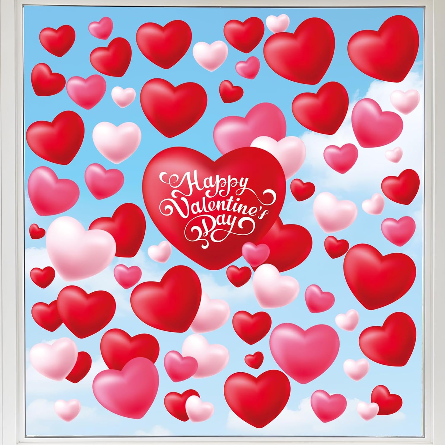 90 Pcs Valentine s Day Window Clings Double-Sided Heart Window Decals Happy Valentines Day Heart Window Stickers Decals for Valentine s Day Wedding