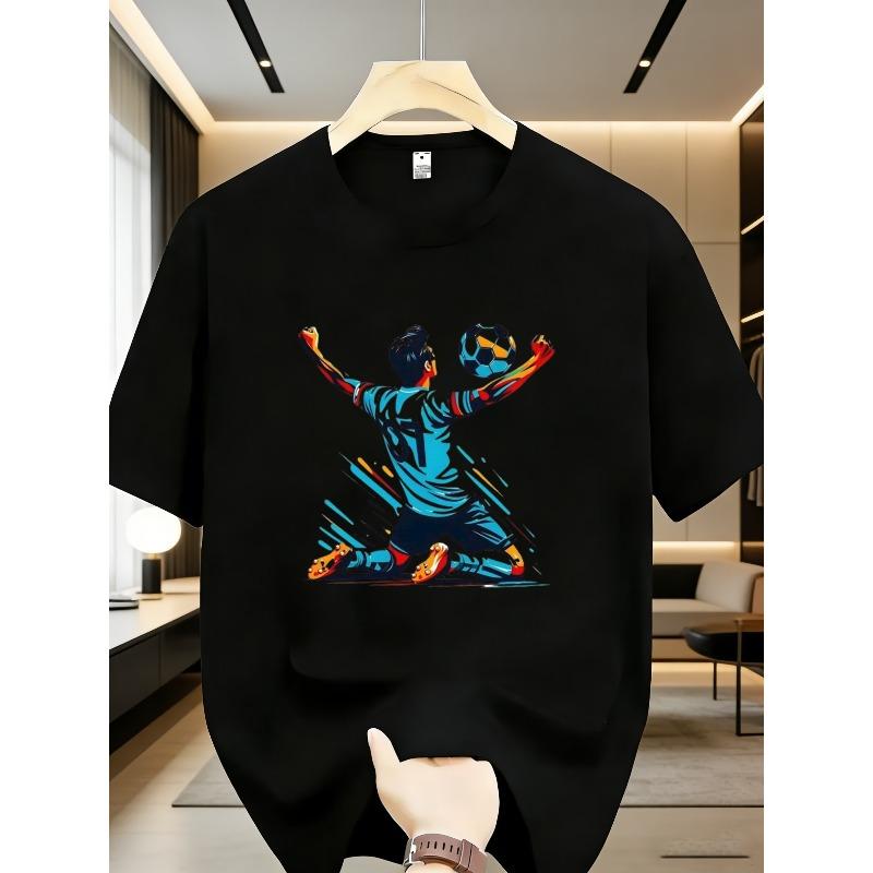 

Men s Soccer Celebration T-Shirt with Goalkeeper Print - Breathable Crew Neck Short Sleeve Tee, Matches & Casual Wear - Machine Washable Summer 4XL