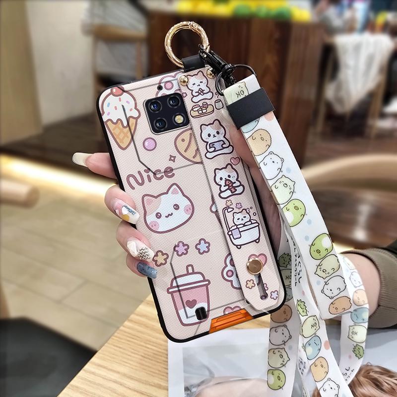 Shockproof Soft case Phone Case For Oukitel WP6 Kickstand Wristband Dirt-resistant Lanyard Silicone Ring Cute Cartoon