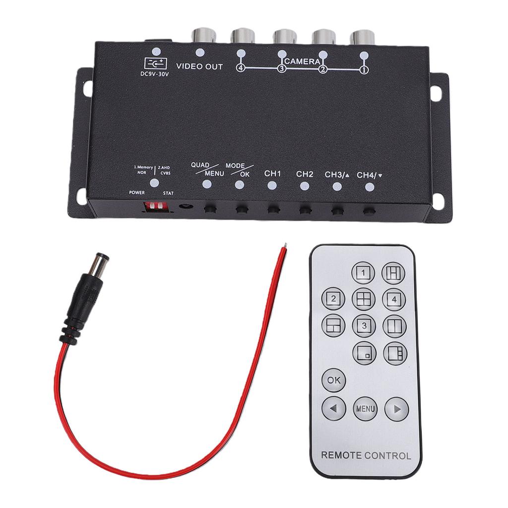 Répartiteur Vidéo 4 Canaux 1080P AHD Commutateur Écran Vidéo Splitter pour Caméra de Recul de Voiture 4 Canaux pour Camping-car Camion Bus
