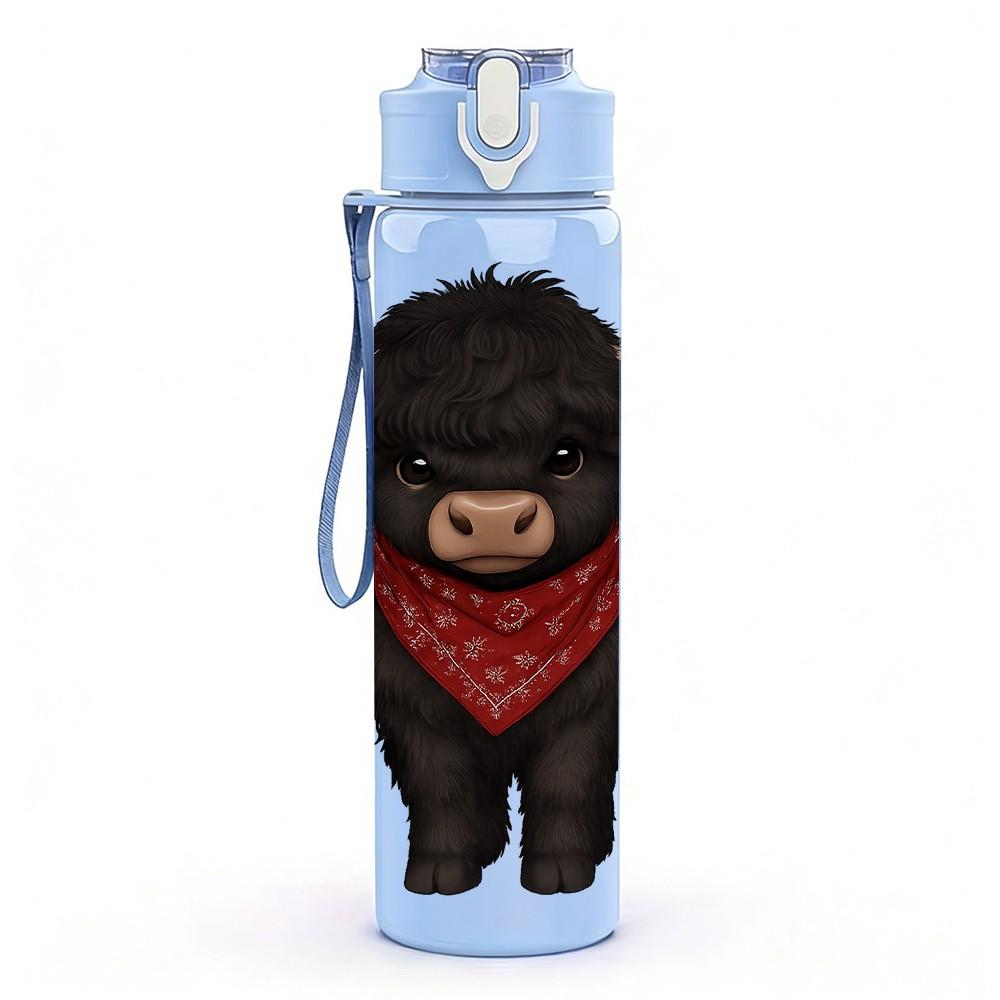 1PC Bull Cowboy Western Animal Pattern 750ml Color Plastic Sports Water Bottle Leakproof Flip Straw Lid Suitable for Sports Office Home Use