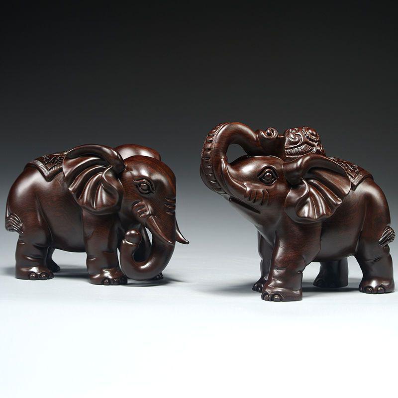 Large Ebony Wood Elephant Carving Set - Home Decor & Housewarming Gift