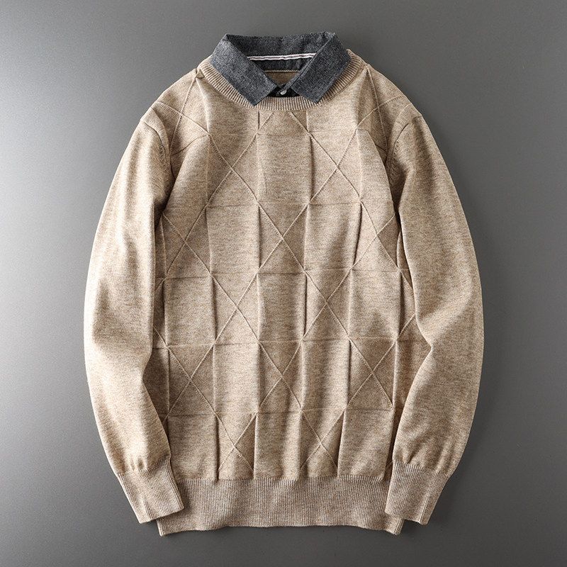 Men s Fake Two-Piece Shirt Collar Export Order Khaki 2XL
