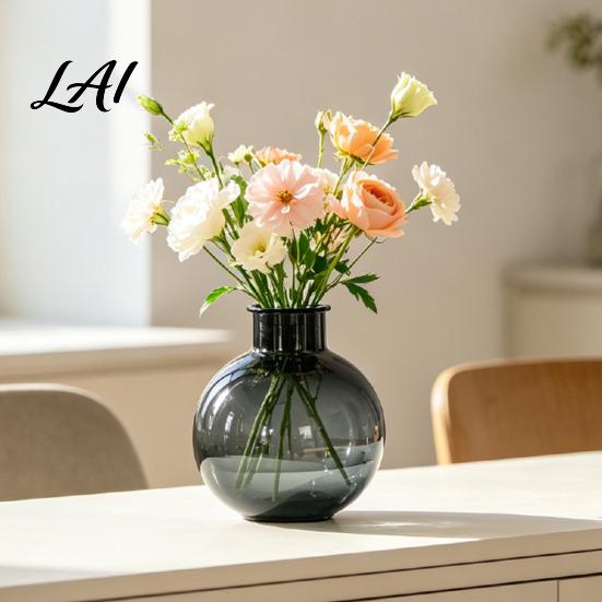 Floral Display Pot for Living Room Clear Round Resin Vase Transparent Sphere Flower with Jute Glass Vase Flowers Bow Modern Plastic Planter