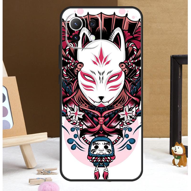 Japanese Kitsune Fox Mask Case For Xiaomi 14 Ultra 13 11T 12T 13T Pro 12 Lite POCO X6 Pro X3 X4 X5 M5s M6 F3 F5 Cover