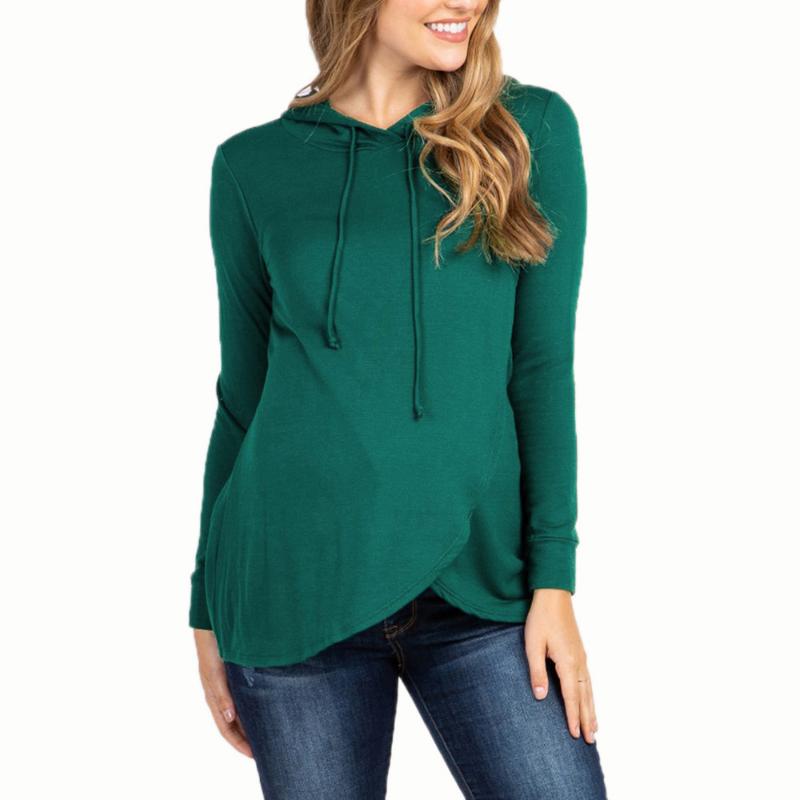 New European and American Spring and Autumn Maternity Wear Solid Color Versatile Long-sleeved Hooded Sweatshirts for Woman