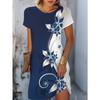 Summer Elegant Daily Standard Size Women's Clothing 3D Printing Simple Flower Print Pattern Round Neck Short Sleeved Dress Casual Vacation Clothing