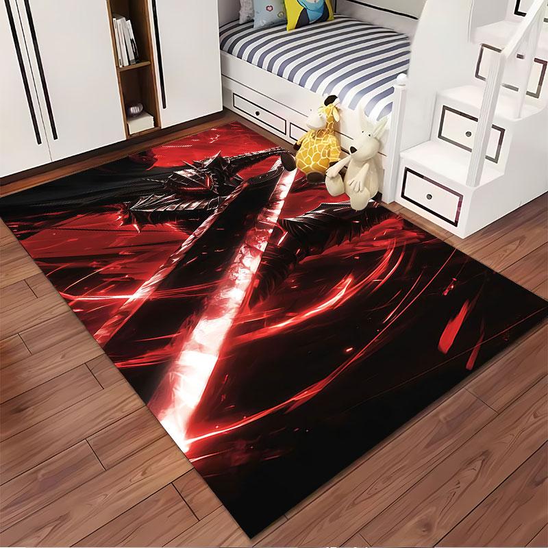 Red Warrior with Flaming Sword suitable as a non-slip mat for the living room or bedroom sofa