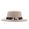 New Flat Top Flat Brim Top Hat Men's and Women's Retro Pearl Fashion British Woolen Hat