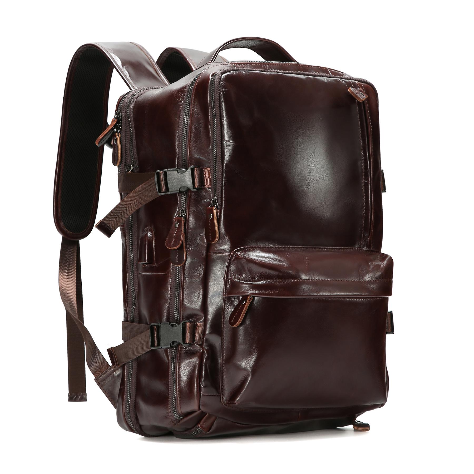 

Мужской рюкзак из натуральной кожи, расширяемый, большой вместимости, на плечо, для деловых поездок